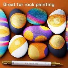 24 Metallic Dual-Tip Acrylic Paint Markers Set – Fine & Dot Tips for Fabric, Roc