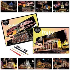 8 PCS A4 Scratch Art Adult Creative DIY Painting Philadelphia Italy