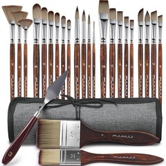 25pcs Paint Brush Set, Professional 9 Shapes with Wide Flat, Filbert, Fan, Da…