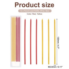 12Pcs 2.8mm Carpenter Pencil Refill, Solid Dry Pencil Refill, Red, Yellow
