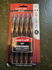 uni-ball 207 Retractable Gel Pens Medium Point 0.5mm BLUE Ink 5 Pack 1960305