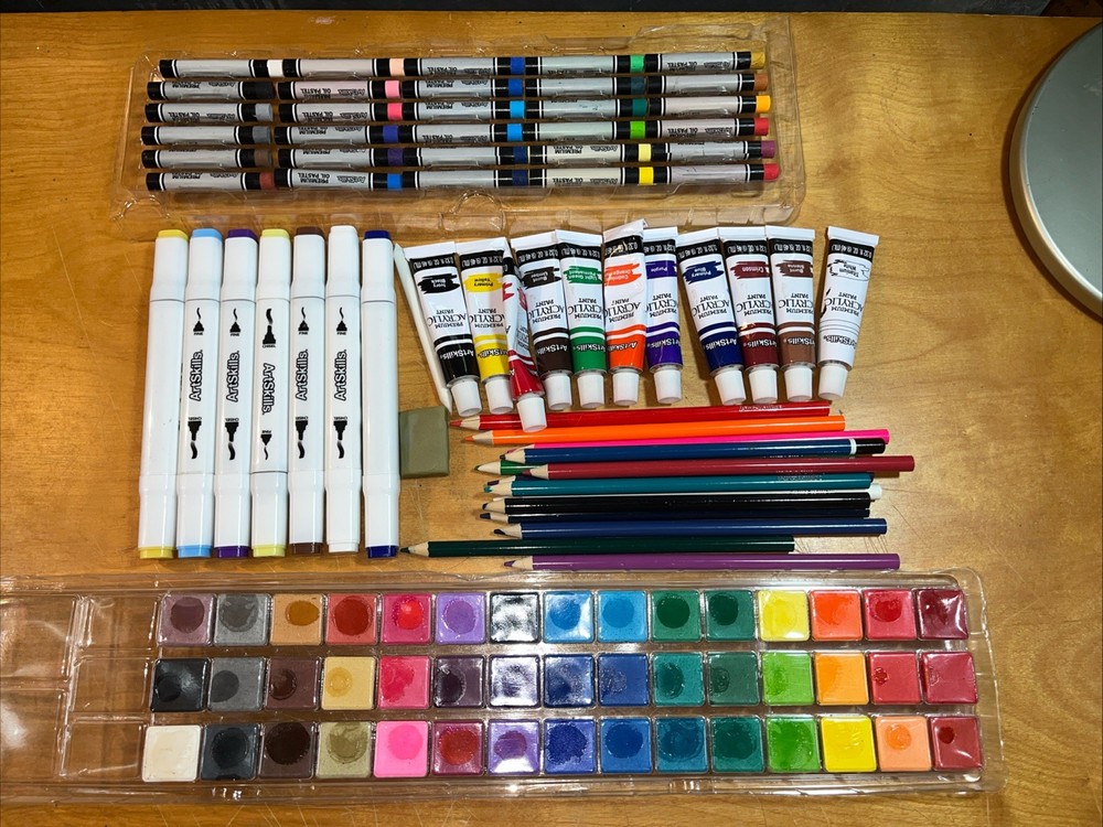 Lot Of 130 ARTSKILLS Acrylic Oil Pastel Supplies Some New Some Used