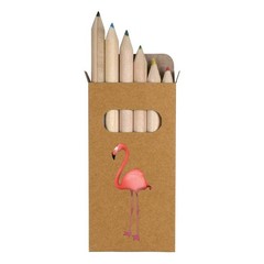 6 x ‘Standing Flamingo’ Short 85mm Pencils / Coloured Pencil Set (PE00076826)