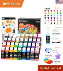 Vibrant Non-Toxic Acrylic Paint Set: 36 Colors, 10 Brushes, and Palette Included