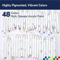 Artkey Acrylic Paint Markers 48 Colors, Dual Tip Acrylic Paint Pens with Brush a