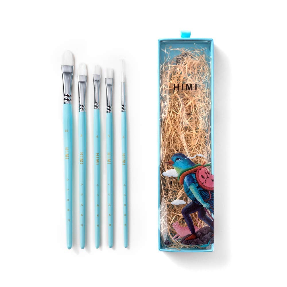 5 PCS Blue Gouache Watercolor Paint Brushes Set For Acrylic Oil Face Body Art