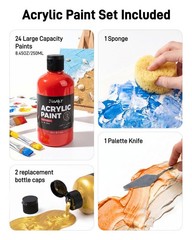 JusArt 24 Colors Acrylic Paint Set, Including Gold and Silver, 8.45oz(250ml) …