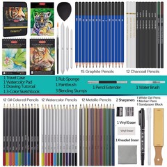 80 Pc Drawing Sketching Kit Art Supplies Sketchbook Colored Graphite Charcoal