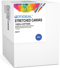 Stretched Canvas 9×12 Inch Set of 8 Primed White – 100% Cotton Artist Canvas …