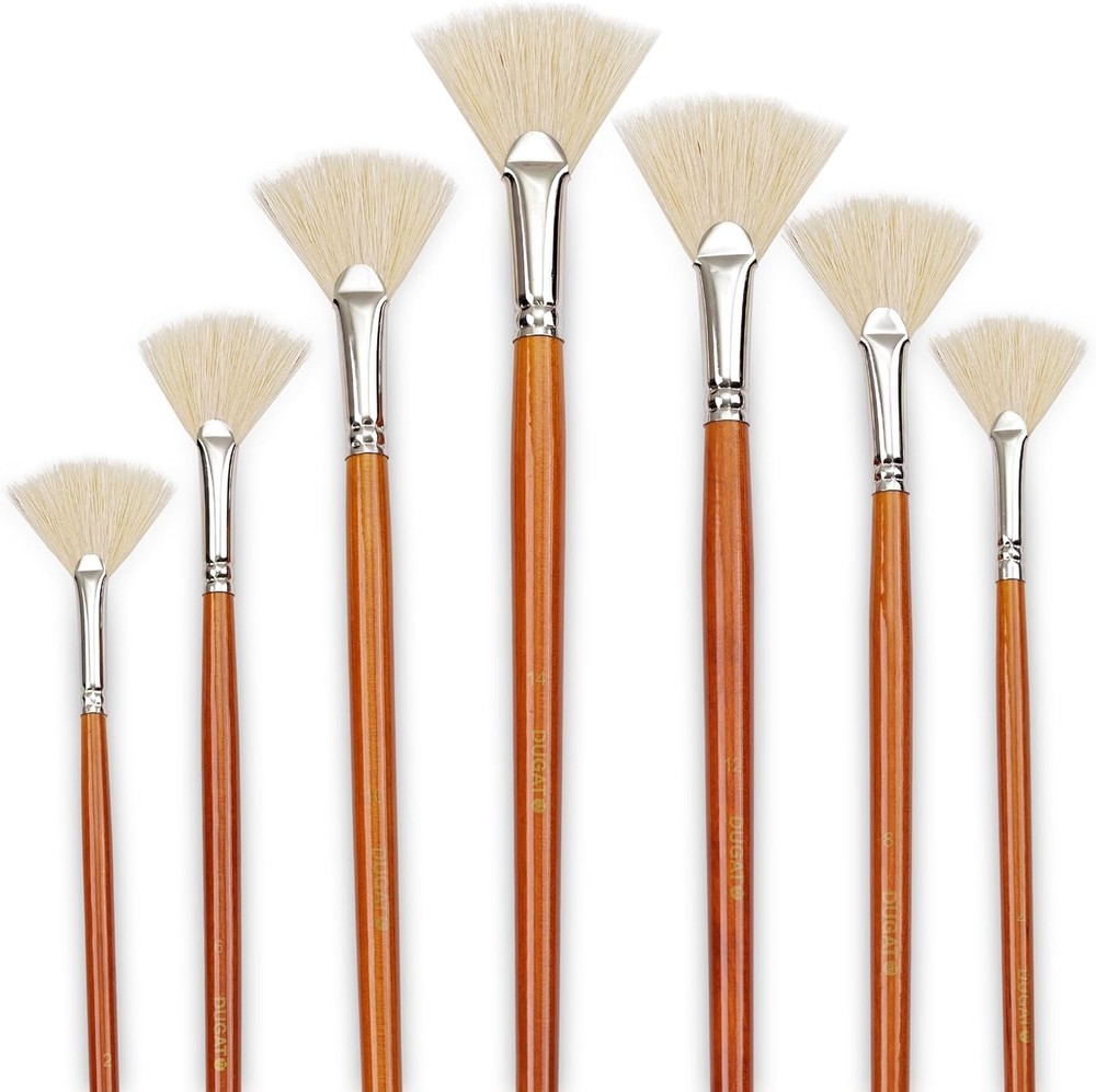 Artist Fan Paint Brush Set of 7 White Hog Bristle Natural Hair Anti-Shedding …