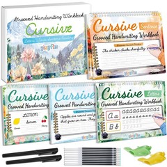 4 Pack Grooved Cursive Handwriting Workbook Kit Magic Reusable Grooved Handwr…
