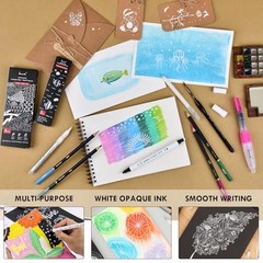 Brusarth White Ink Pen Set 5 Pack Gel & Acrylic Markers for Black Paper Drawing