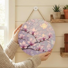 Cherry Blossom Paint by Numbers Kit for Adults on Wood Board – DIY Moonlit Fl…