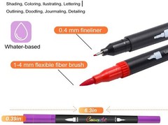 24 Colors Dual Brush Pens Art Markers, Artist Fine & Brush Tip Pen Coloring Mark