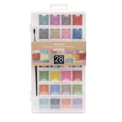 28 Metallic Watercolor Paint Set Glitter Colors Semi-Moist Pearlescent