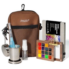Mini Watercolor Paint Set, All-in-One Walnut Wood 15-Color Premium Pocket Tra…