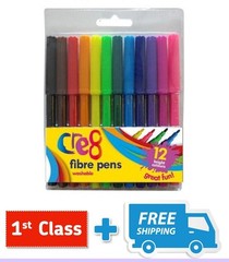 Fibre Tip Pens – 12 Pack Colouring In Felt Kids Art Crafts Drawing
