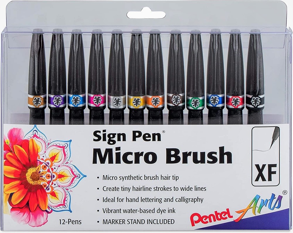 Pentel Arts Sign Pen Micro Brush Tip, Assorted Colors Office Product