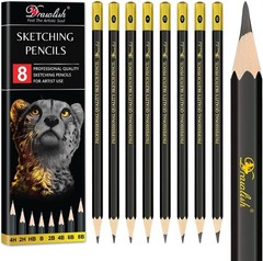 8 Pack Drawlish Sketching Pencils Professional Quality – B 2B 4B 6B 8B HB 2H 4H