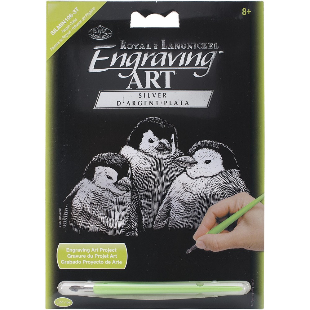 Royal Brush Silver Foil Engraving Art Mini Kit 5″X7″-Penguin Chicks (6Pk)