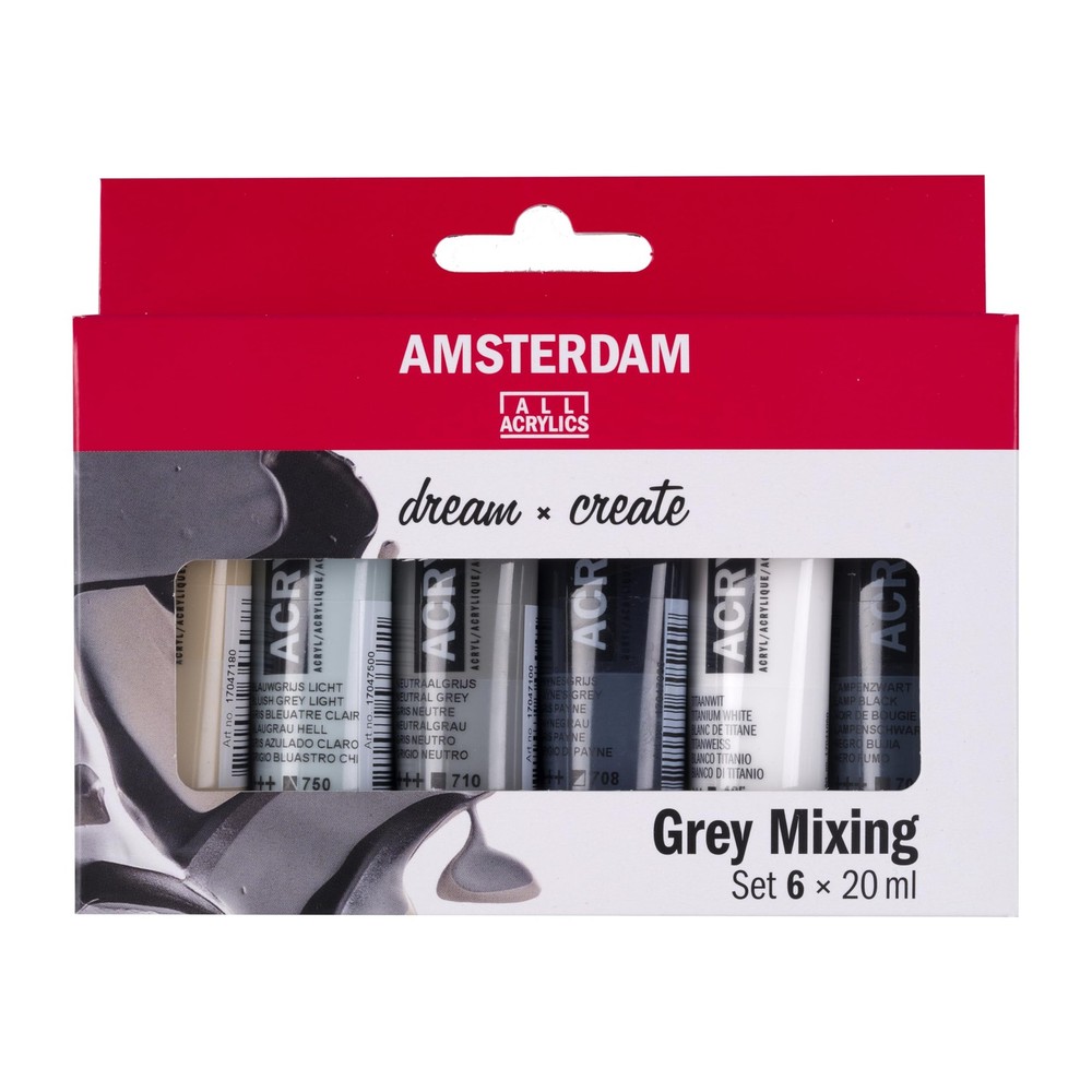 6 PCS Standard Series Acrylic Paint Set Grey Mixing 20ml Tubes Craft