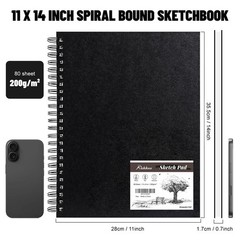 11″ x 14″ Hardcover Sketch Book, 200gsm/80 Sheets Professional Thick Drawing …