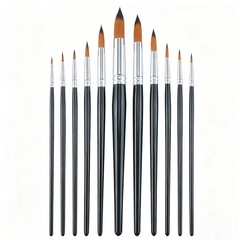 Round Paint Brushes 11pcs, Watercolor Acrylic Gouache Ink, Black Set