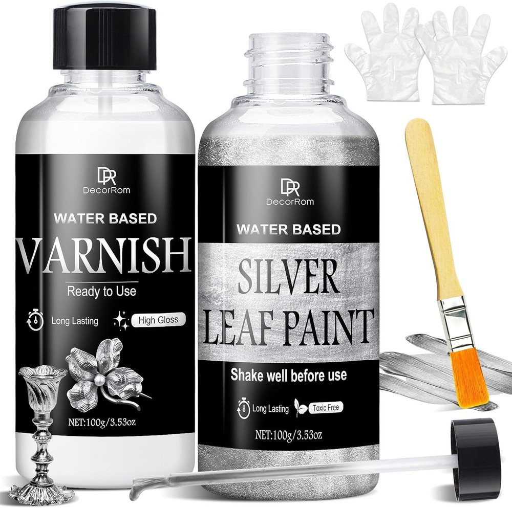 Liquid Silver Leaf Paint Kit – 3.53oz Ultra Shiny Quick Dry Metallic Gilding