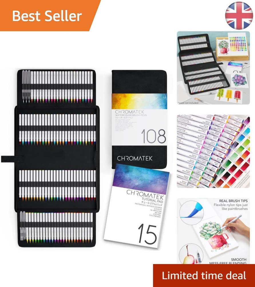 Vivid 108 Watercolor Pens Set for All Ages with Online Tutorials & 15 Page Pad