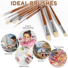 10pcs Short Handle White Hog Hair Artist Paint Brush Set by Perfect for Brown