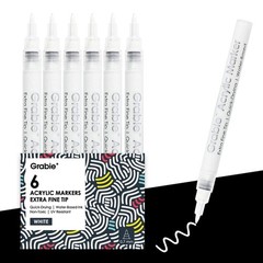 6 White Acrylic Paint Markers – 0.7mm Extra Fine Tip Pens for Art & Coloring