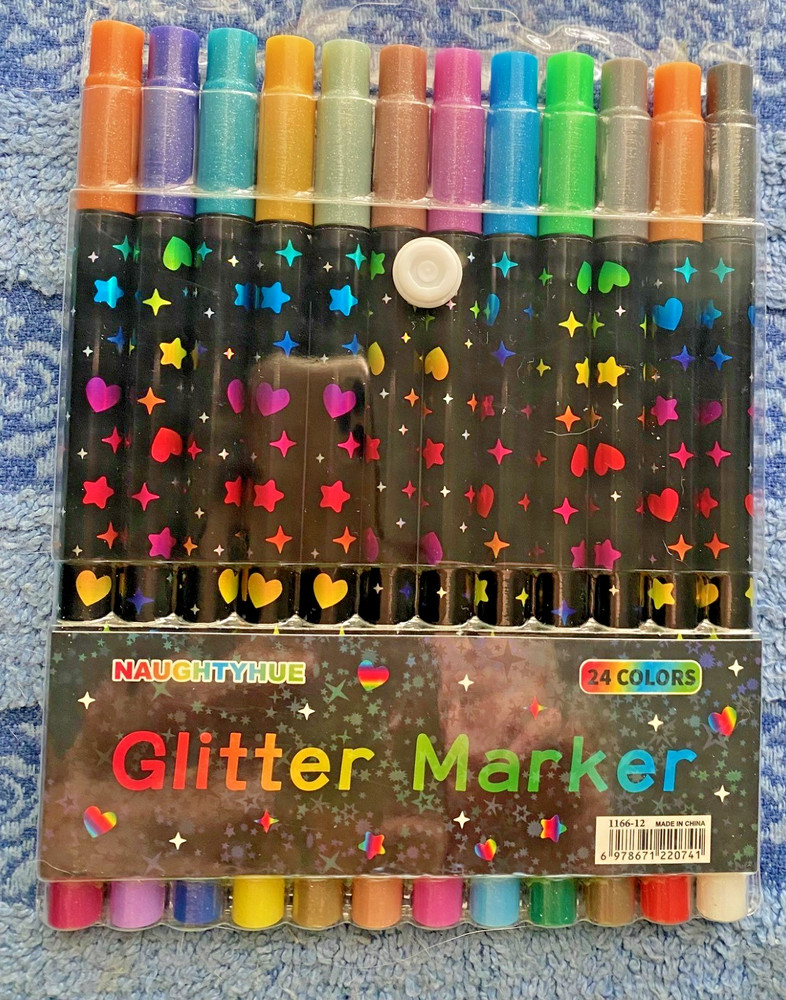 12 pack, 24 Colors-Glitter Markers- Dual Tip Brush-Metallic Sheen