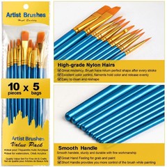 Acrylic Paint Brushes Set, 50Pcs Round Pointed Tip Artist 5 Pack, Blue