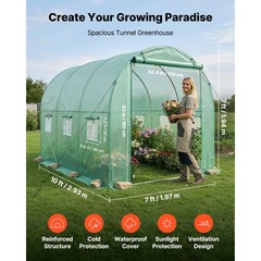 Hoop House Greenhouse 10x7x7ft Reinforced Steel, PE Cover, Vent Windows