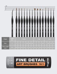 Nicpro 16 PCS Miniature Paint Brushes, Fine Tip Micro 16 PCS, Black Silver