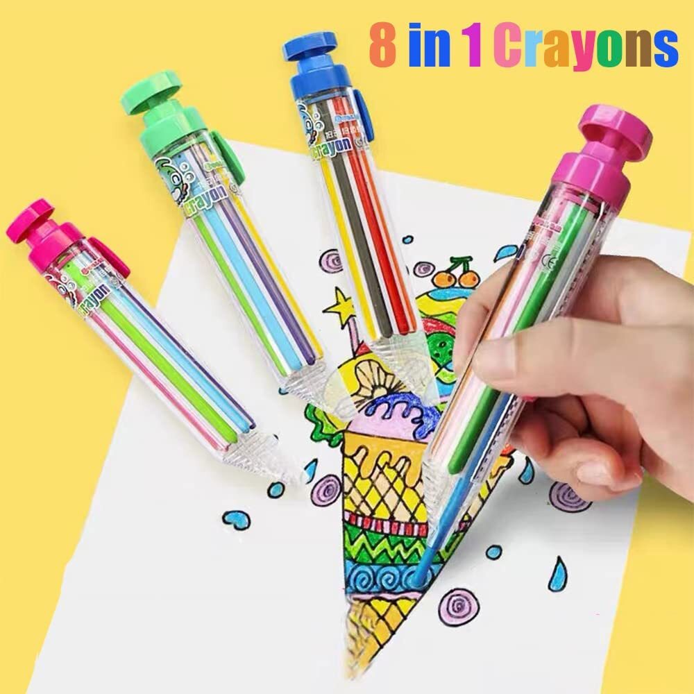 1/2/4PCS 8 In 1 Crayons, Multicolor Crayons Retractable Crayon Pens