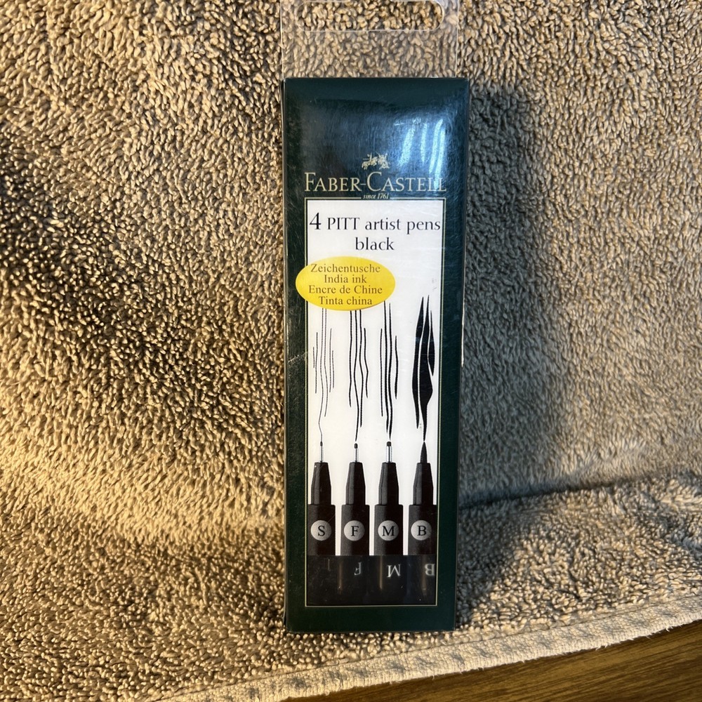 4x Black Faber Castell Pitt Artist Technical Drawing Pens Assorted Sizes S F M B