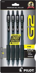 4-Pack Retractable Fine Point G2 Gel Pens | Refillable Black Ink, Ergonomic Grip