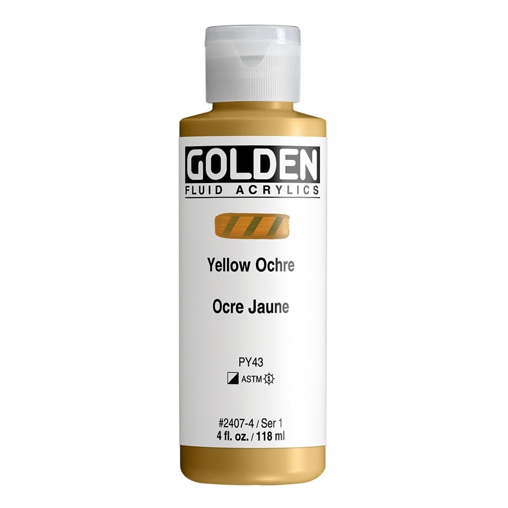 4 fl. oz. GOLDEN Fluid Acrylics Bottle Yellow Ochre Professional Paint