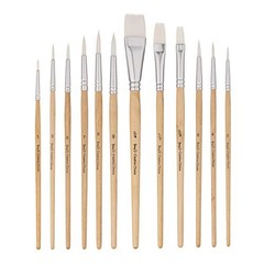 12 PC White Synthetic Hair Round and Flat Paint Brush Set with Short Wood