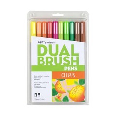 10-Pack Dual Brush Pen Art Markers Citrus Colors Blendable Fine Brush Tip