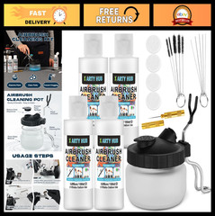 Airbrush Cleaning Kit – 4 x 4.05 fl oz Cleaner & Glass Pot for Water-Based Paint
