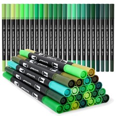 Green Dual Tip Brush Pen,Colored Fine & Brush Calligraphy Pens, Dual Tip Mark…