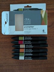 Winsor & Newton PROMARKER Twin Tip Marker Pens LANDSCAPE TONES 1 Set of 6
