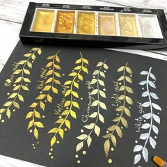 GANSAI TAMBI STARRY/PEARL/GEM 6 Colors Set, Watercolor Paint Set, Gold, Silver,