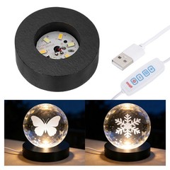 LED Light Base, 2.36″ Black Wood LED Light Stand for Crystal, 3 Color Light