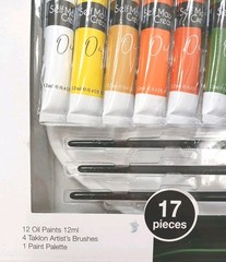 17 Pc Oil Paint Art Set w 4 Taklon Paint Brushes + Art Palette Value Professiona
