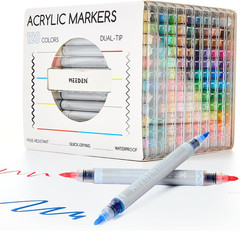 Artist Acrylic Paint Markers: 120 Colors Dual Tip Acrylic Marker with Brush & ro