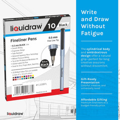 Liquidraw Black Fineliner Pens – 10 Set | Fine 0.5 Mm Tip | Easy Storage Wallet