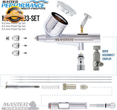 Airbrush Kit Dual Action Gravity Feed 3 Nozzle 0.2 0.3 0.5mm Set